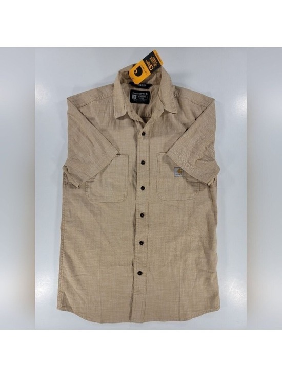 Carhartt Other - NEW Men's Carhartt Rugged Flex Relaxed Fit Short-Sleeve Large Beige Plaid Shirt